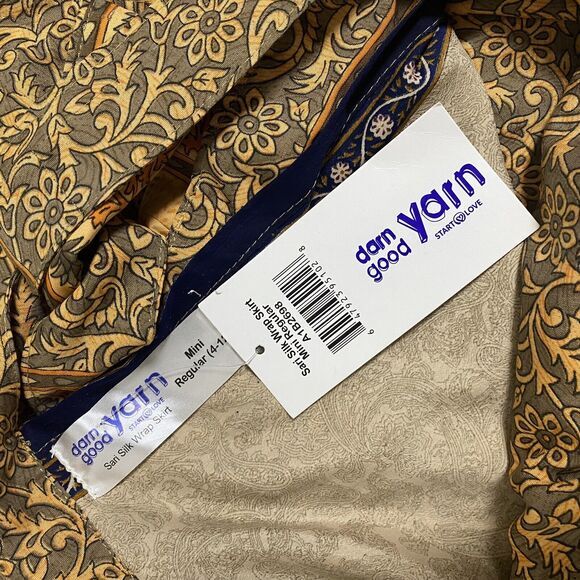 Darn Good Yarn Sari‎ Silk Wrap Skirt Size Regular Mini Reversible Boho NWT - Picture 6 of 6